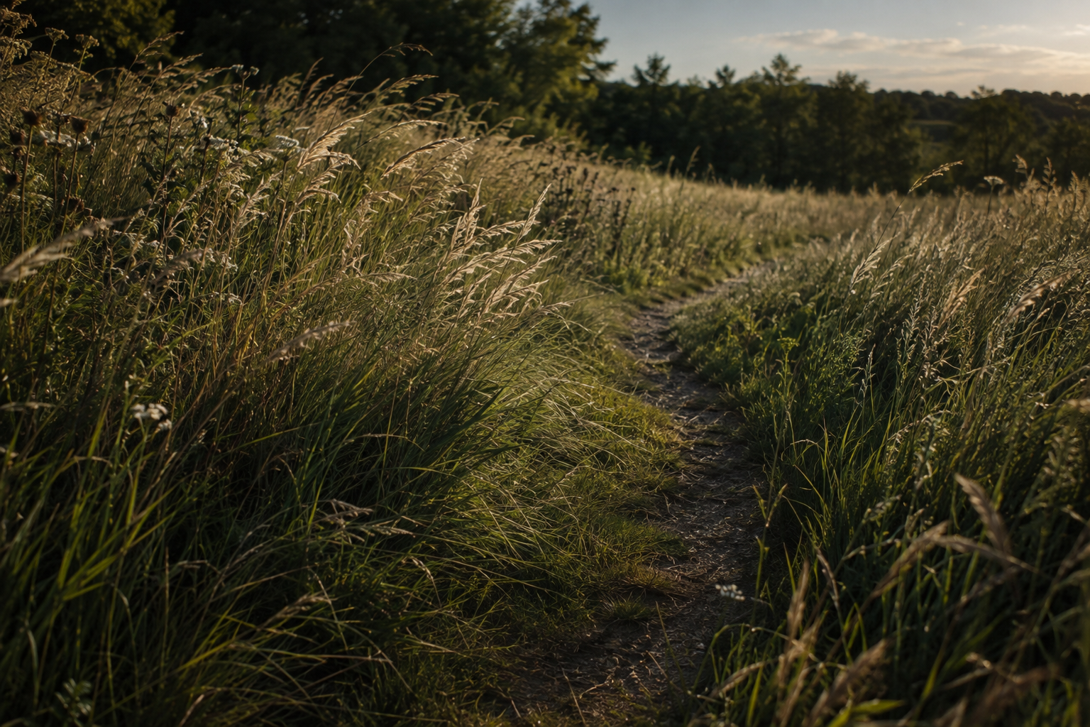 A clear natural path through meadow grass