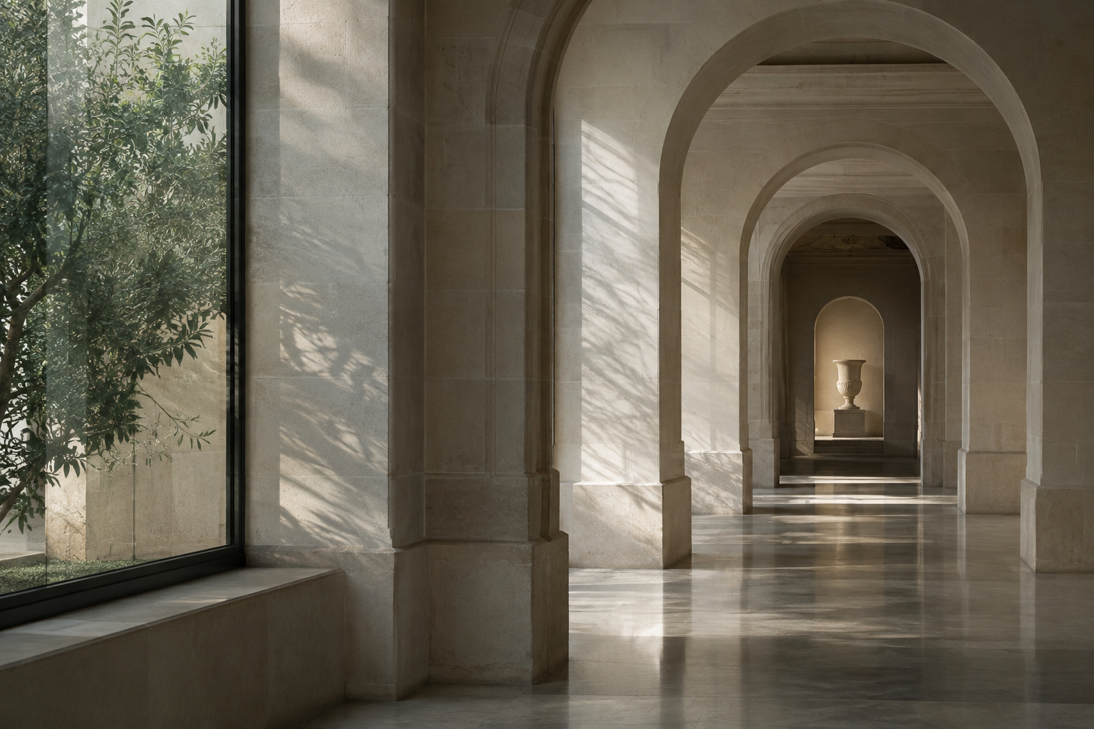 A sequence of precisely aligned stone archways