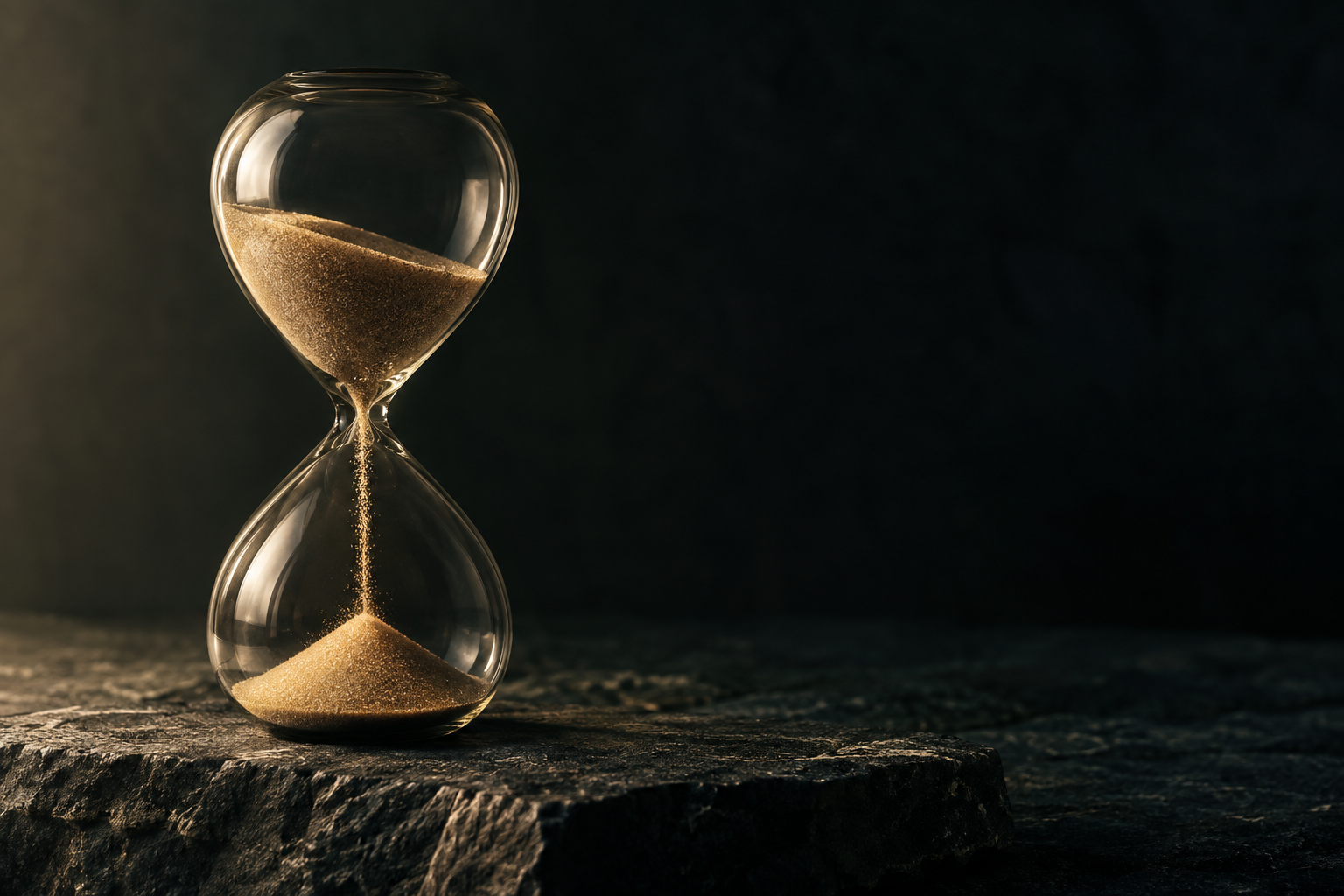 Glass hourglass with fine mineral dust